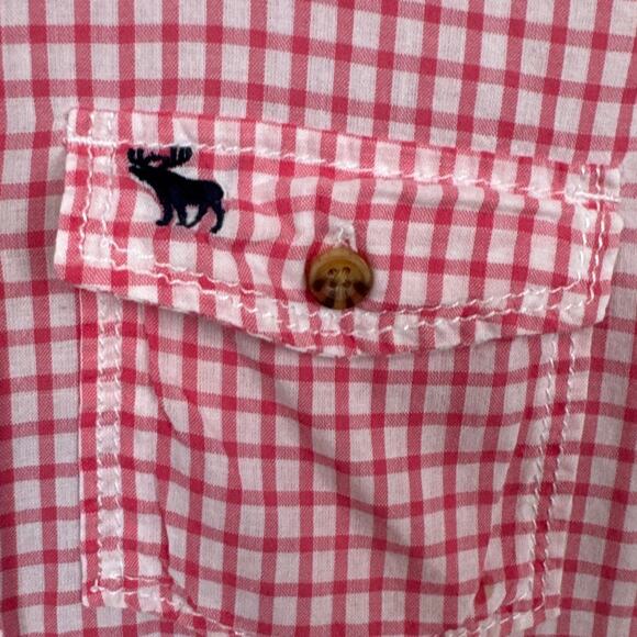 Abercrombie Boys Lightweight Cotton Button Up Shirt Pink Gingham Check Size XL - Picture 3 of 8